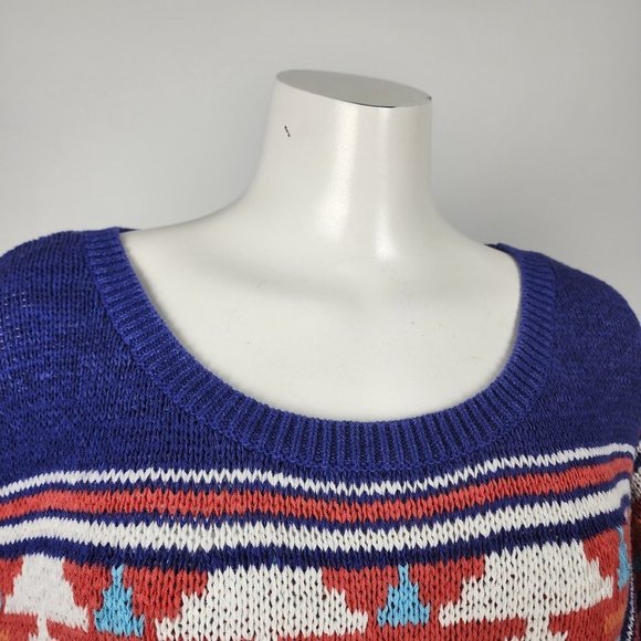 American Eagle Outfitter Blue & Red Cotton Blend Knit Sweater Size M/L - Picture 2 of 9